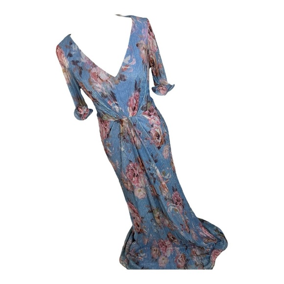 Adrianna Papell blue floral evening gown cocktail formal dress MOB black tie 12 - Picture 7 of 15
